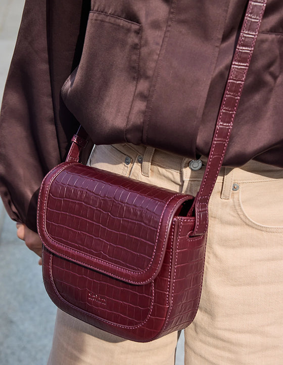 Nina - Kersenrood Croco Print Leer